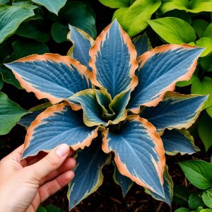 Хоста Океан Вью купить по цене от 960р. в интернет-магазине «Посадика» с доставкой почтой в в Домодедовое и по всей России – [изображение №1].